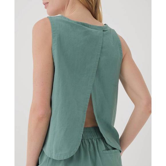 NEW PACT women's canopy linen blend tulip back tank in blue spruce - Picture 2 of 6